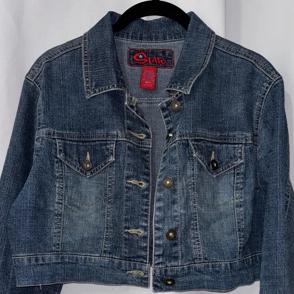 Star Denim Jacket‎ with Red Accents VTG Rare Find  Statement piece - Picture 4 of 4